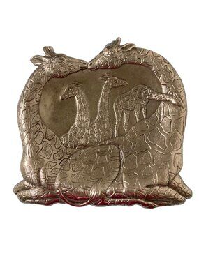 1988 Arthur Court Kissing Giraffes Safari Cast Aluminum Small Tray Dish